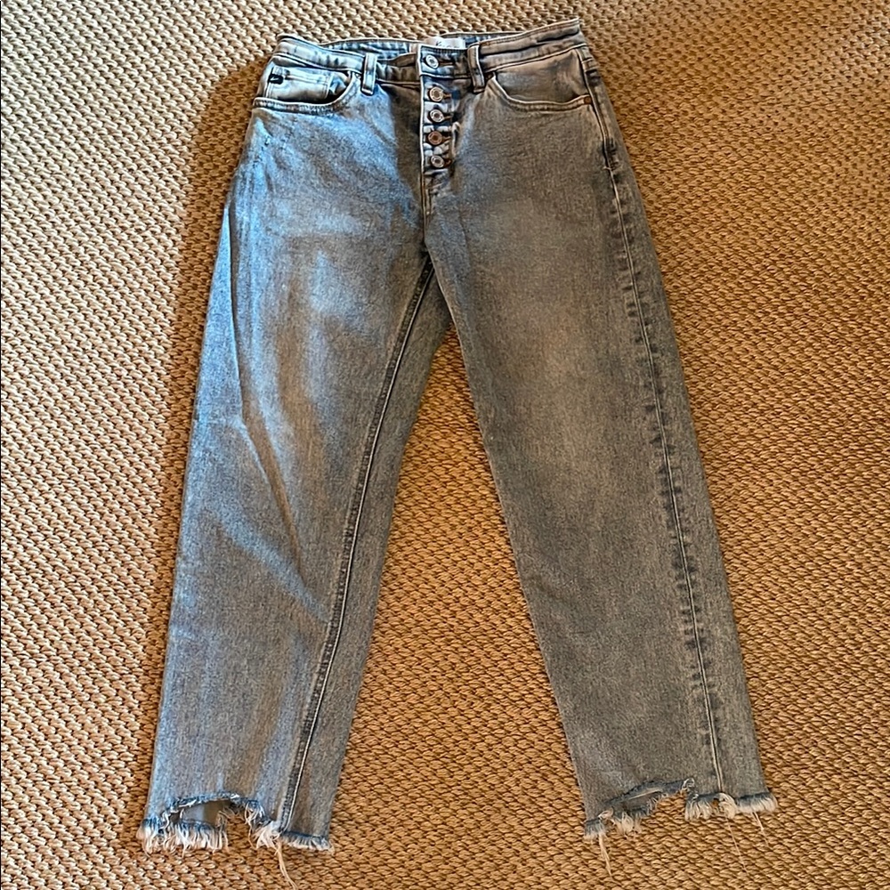 KanCan Ankle Cropped Jeans with Frayed Hem